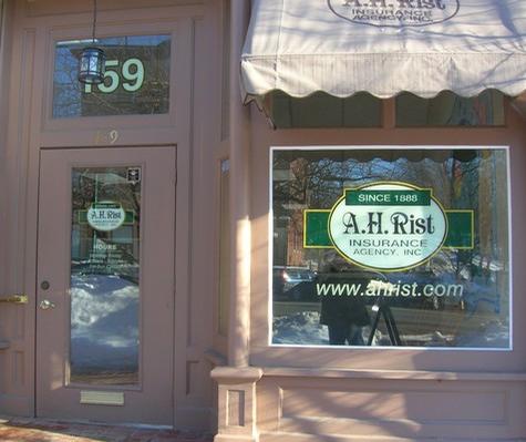 A.H. Rist Insurance — window lettering graphic by Hale Custom Signs
