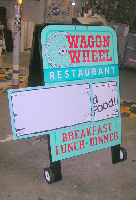 Wagon Wheel - A-Frame — specialty custom sign by Hale Custom Signs