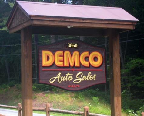 Demco Auto Sales — sandblasted dimensional sign by Hale Custom Signs