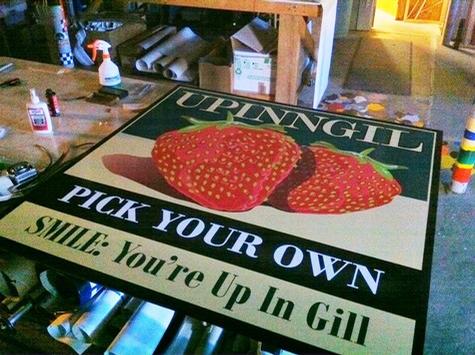 Uppingil Strawberry digitally printed panel — post and panel sign by Hale Custom Signs