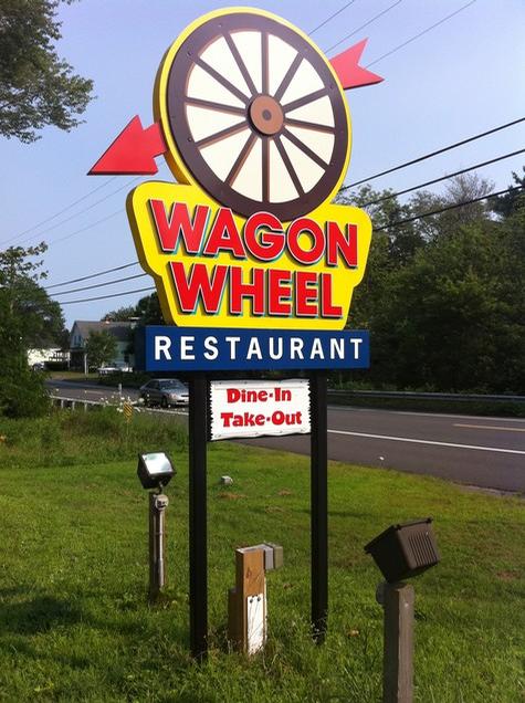 Wagon Wheel Restaurant- dimensional aluminum and PVC panel sign — post and panel sign by Hale Custom Signs