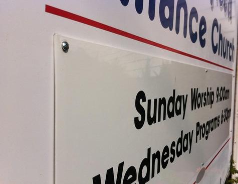 Hemmed Panel — sign being fabricated on the bench by Hale Custom Signs