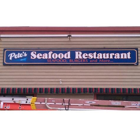 Pete’s Seafood Restaurant-Aluminum belt sign — wall-mounted building sign by Hale Custom Signs
