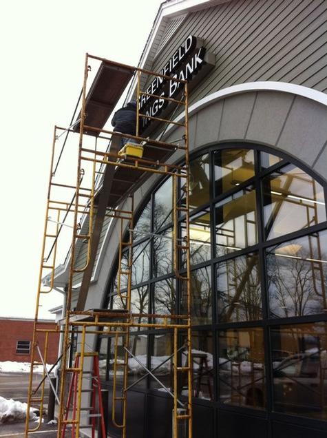 Greenfield Savings Bank — sign being fabricated on the bench by Hale Custom Signs