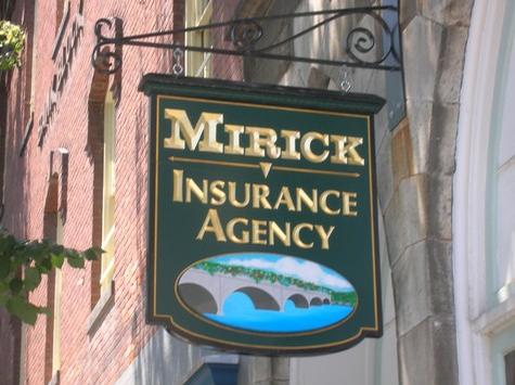 Mirick Insurance - Painted mural- Shelburne Falls, MA — hand-carved dimensional sign by Hale Custom Signs
