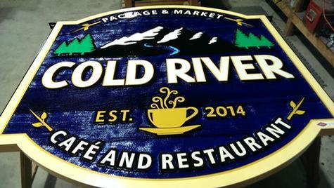 Cold River Cafe & Restaurant — sandblasted dimensional sign by Hale Custom Signs