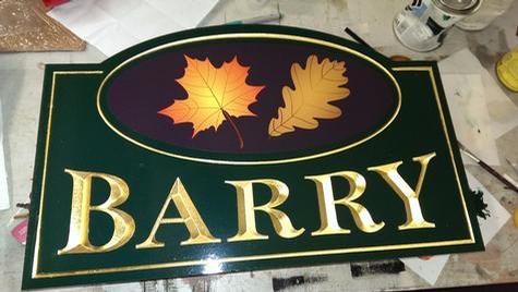 Barry - Carved Gold Leaf — hand-carved dimensional sign by Hale Custom Signs