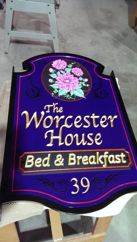 The Worcester House B&B- Gold Leaf- Deerfield, MA — hand-carved dimensional sign by Hale Custom Signs