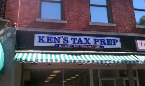 Ken’s Tax Prep Formed Acrylic Lettering- Greenfield MA — dimensional letter sign by Hale Custom Signs