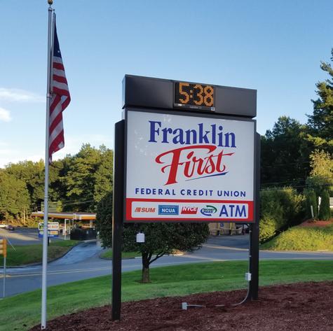 Franklin First FCU with Digital Time and Temp — illuminated channel letter sign by Hale Custom Signs