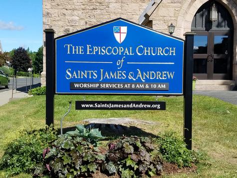 St James Church Complete carved HDU — hand-carved dimensional sign by Hale Custom Signs