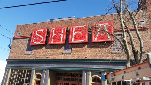 SHEA Theater Aluminum signs with steel framework — wall-mounted building sign by Hale Custom Signs